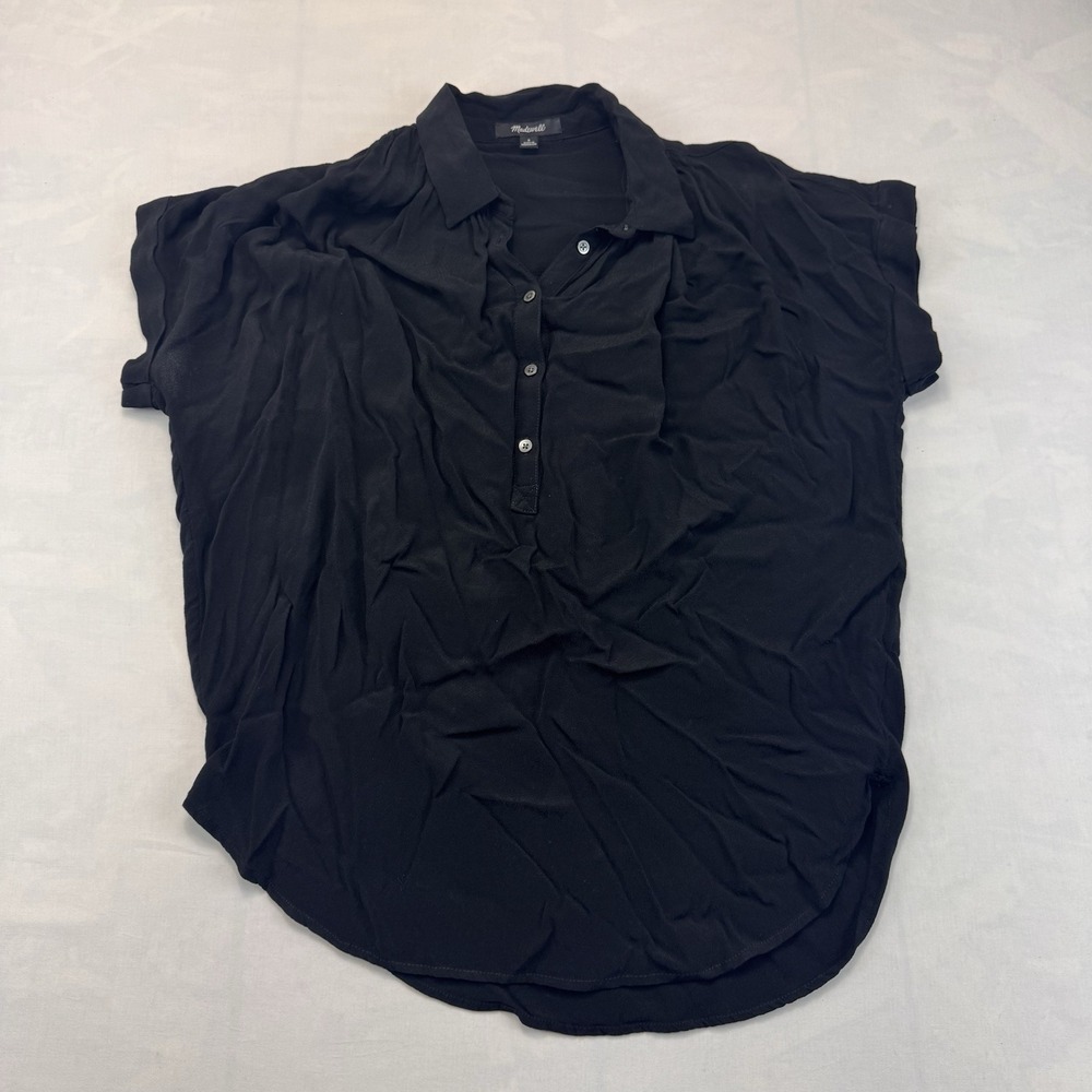 Madewell Womens S Black Viscose Oversized Short Sleeve Popover Blouse